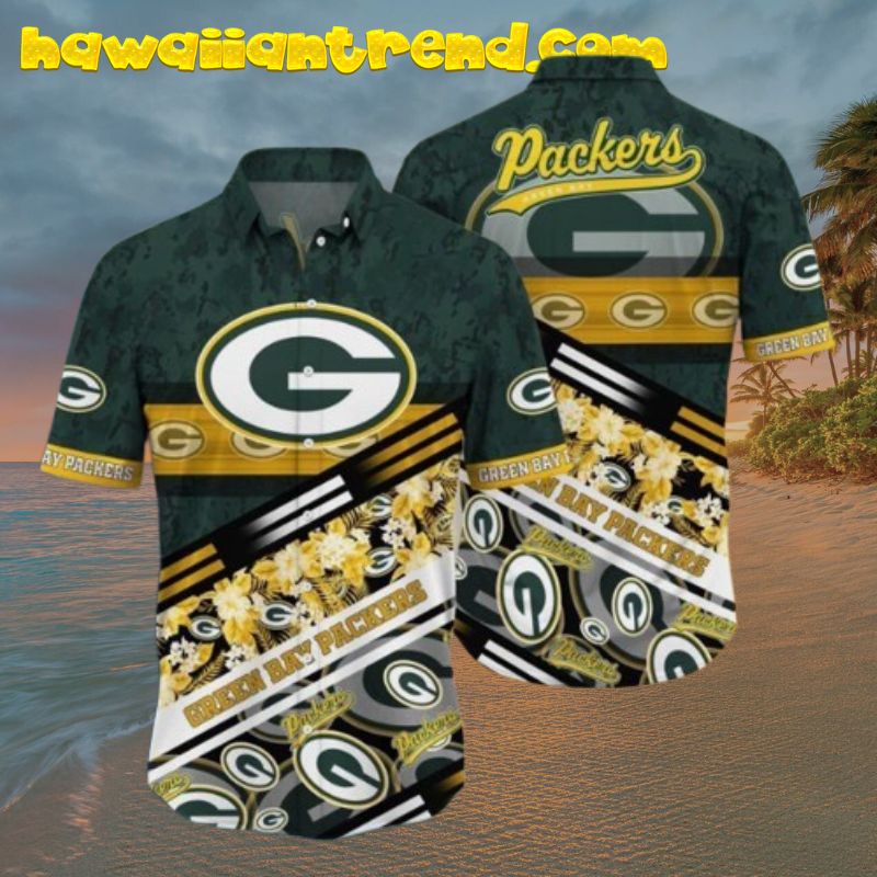 Green Bay Packers Hibicus Floral Moss Hawaiian Shirt