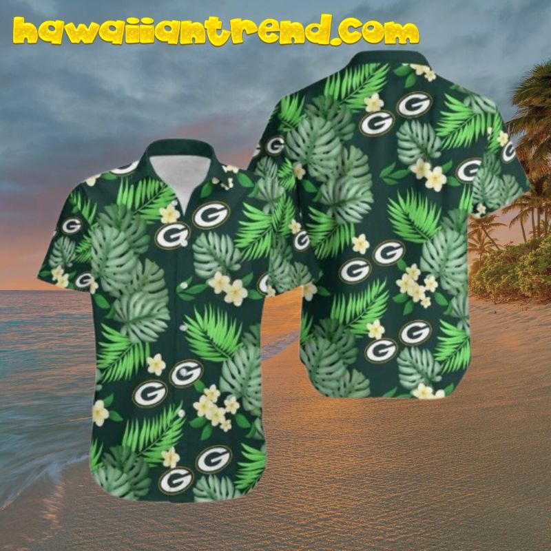 Green Bay Packers Logo Floral Green Leaf Hawaiian Shirt