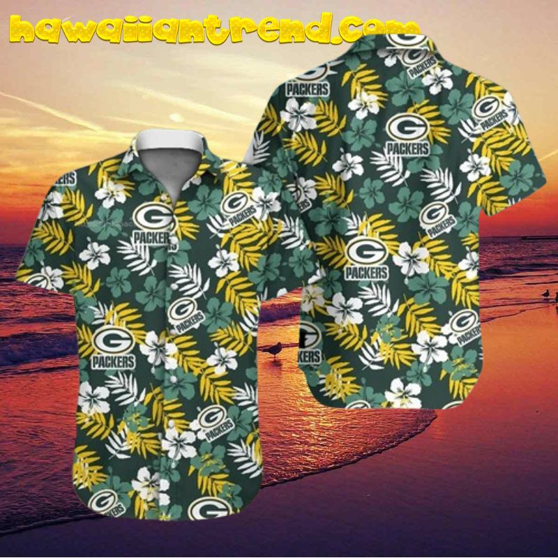 Green Bay Packers NFL Hibicus Floral Fern Leaves Aloha Hawaiian Shirt