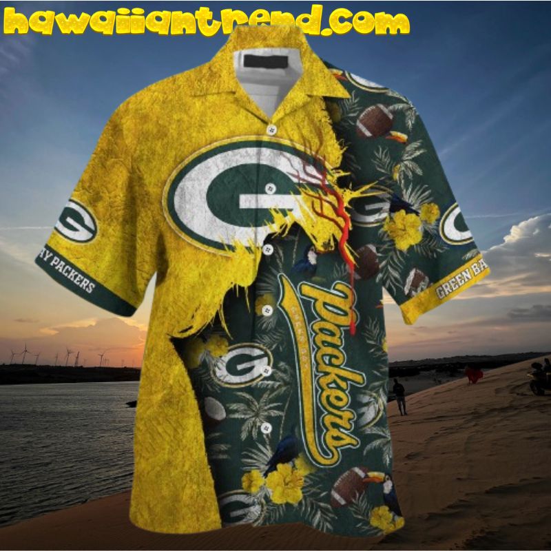 Green Bay Packers NFL Vintage Tear In Half Hawaiian Shirt