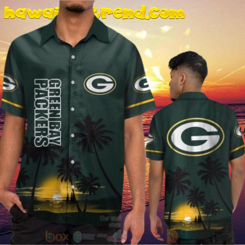Green Bay Packers NFL Hibicus Floral Fern Leaves Aloha Hawaiian Shirt