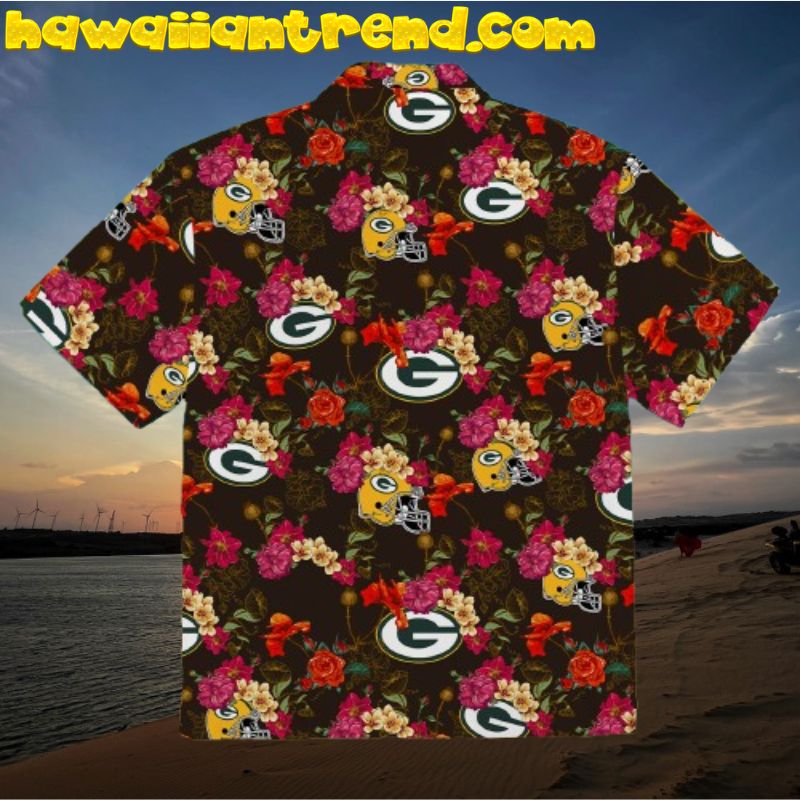 Green Bay Packers Roses And Helmet Hawaiian Shirt
