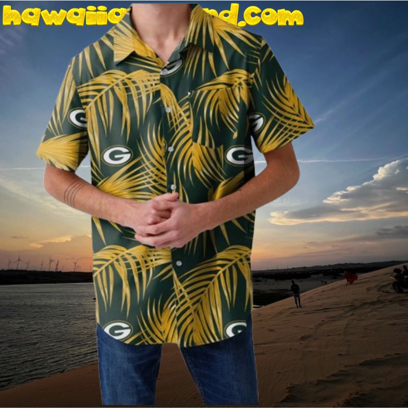 Green Bay Packers Yellow Palm Leaf Aloha Hawaiian Shirt