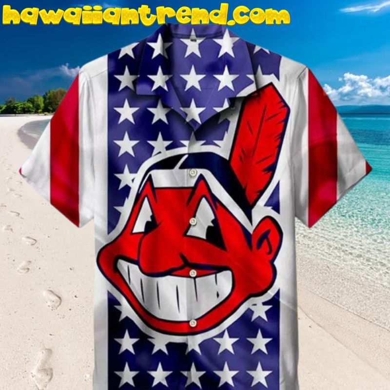 MLB Cleveland Indians Chief Wahoo US Flag Hawaiian Shirt