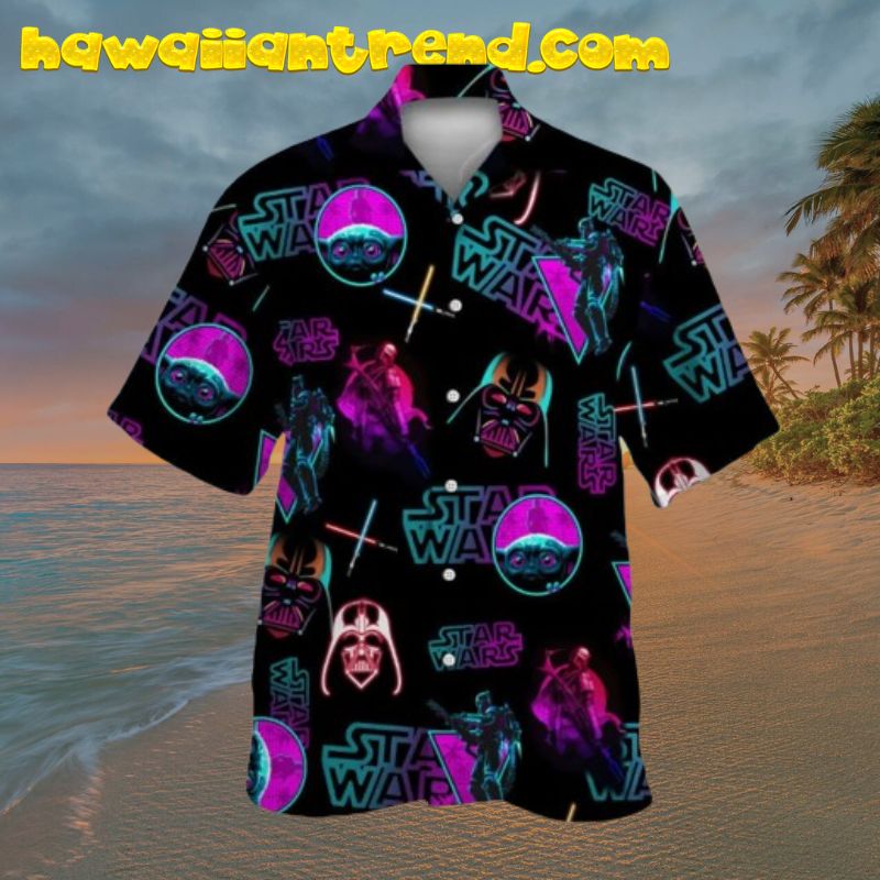 Neon Star Wars Purple Dark Theme Hawaiian Shirt