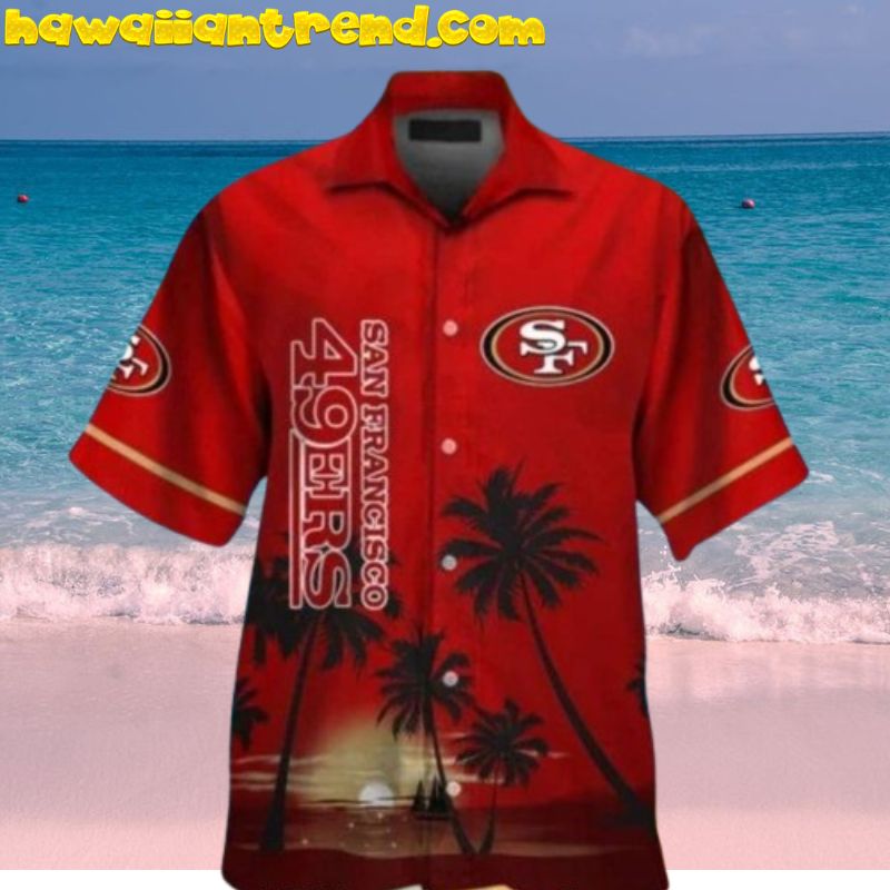 NFL 49ers Sunset On The Beach Palm Tree Aloha Hawaiian Shirt
