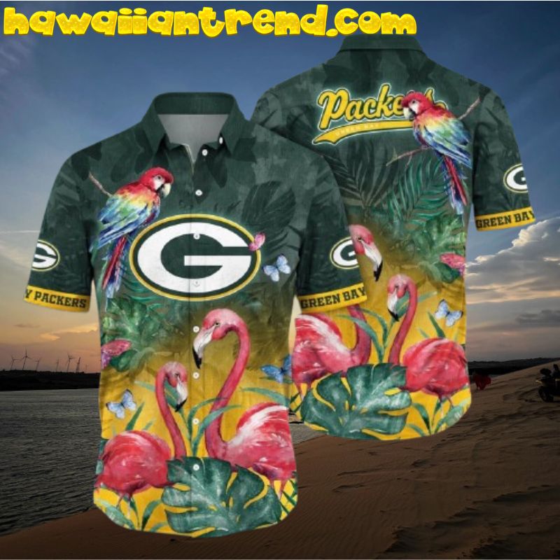 NFL Green Bay Packers Flamingo And Parrot Hawaiian Shirt