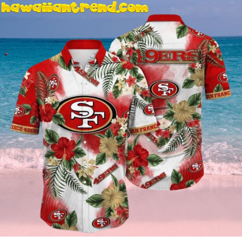 NFL San Francisco 49ers Hibicus Red And Yellow Hawaiian Shirt