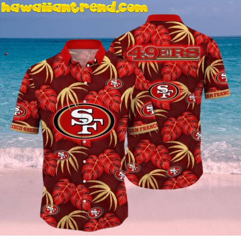 NFL San Francisco 49ers Monstera Palm Leaf Red Theme Hawaiian Shirt