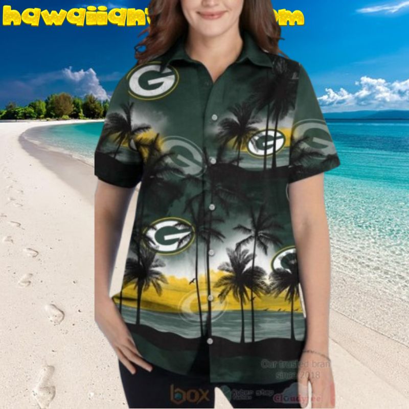 Palm Tree Green Bay Packers Beach Evening Hawaiian Shirt
