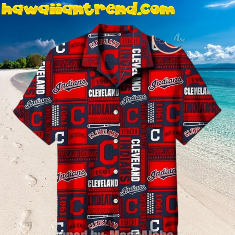 Red Cleveland Indians Logo Vintage 1901 Style Hawaiian Shirt