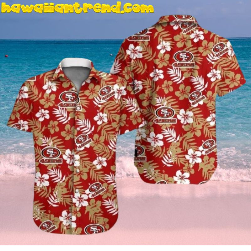 San Francisco 49ers NFL Palm Leaf And Hibicus Hawaiian Shirt