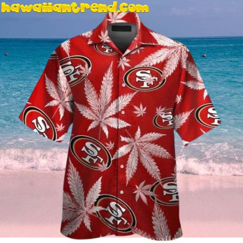 San Francisco 49ers Red Cannabis Leaf Aloha Hawaiian Shirt