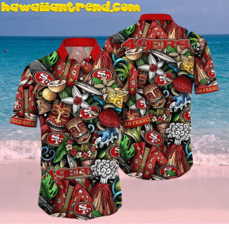 San Francisco 49Ers Tiki Face Tropical Forest Hawaiian Shirt