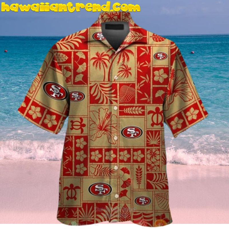 San Francisco 49Ers Tropical Plants Square Classical Gold Hawaiian Shirt