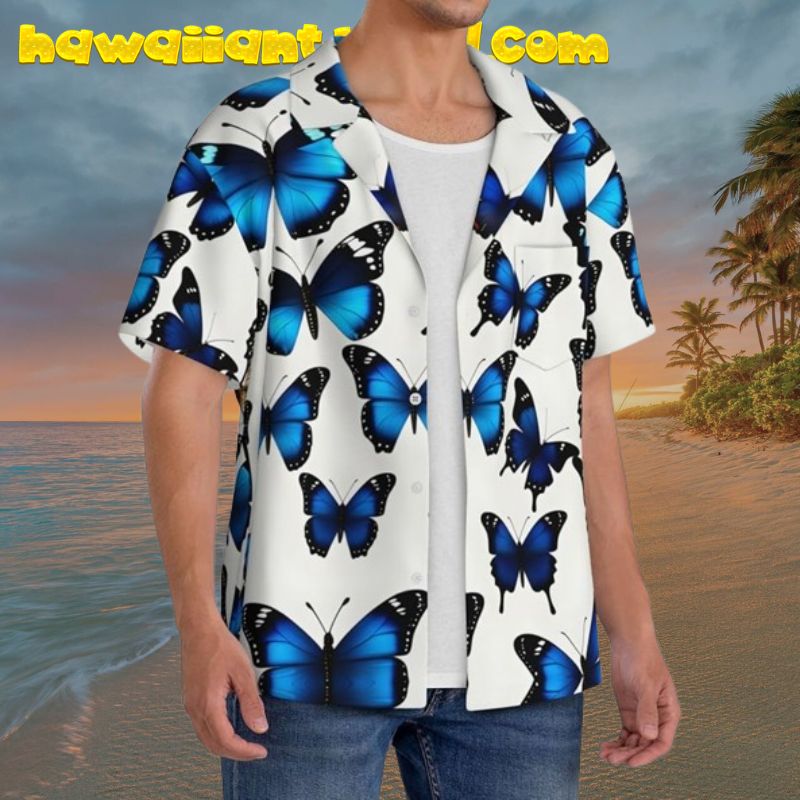 Seamless Blue Butterfly Hawaiian Shirt for Men