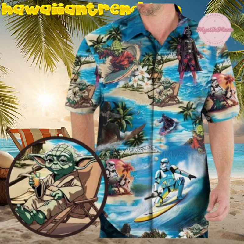 Star Wars Darth Vader Yoda Wave Surfing Hawaiian Shirt