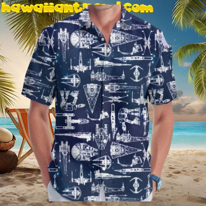 Star Wars Spaceship Blue Theme Aloha Hawaiian Shirt