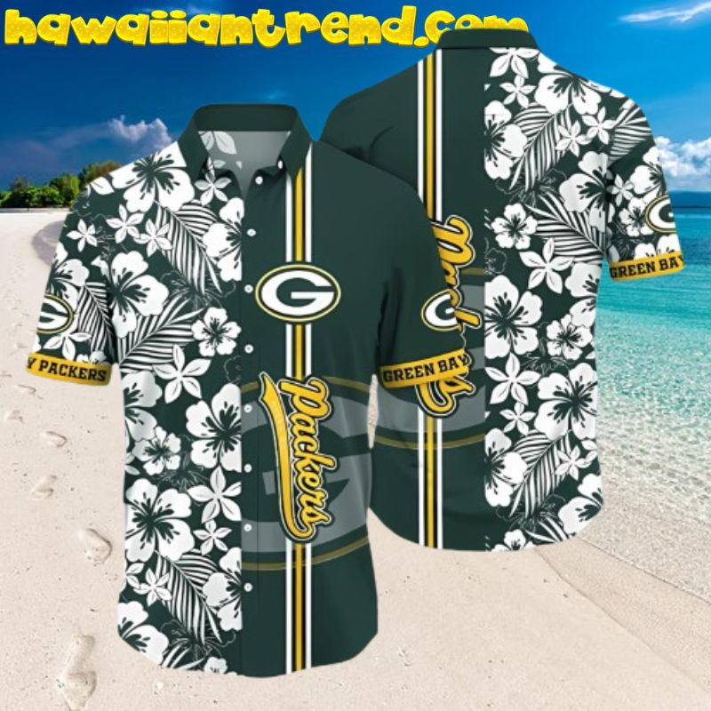 Tropical Floral NFL Green Bay Packers Striped Floral Hawaiian Shirt