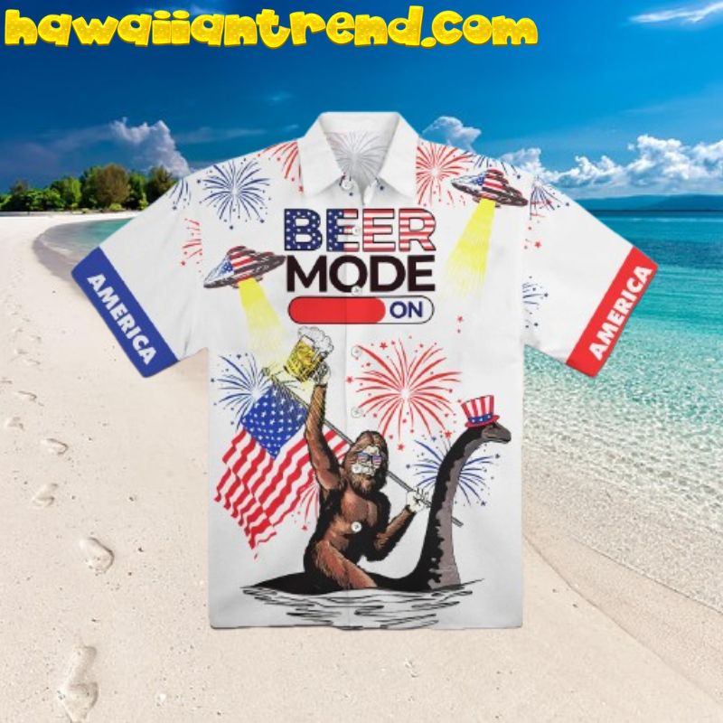 Bigfoot Beer Mode On Celebrate 4th Of July Hawaiian Shirt