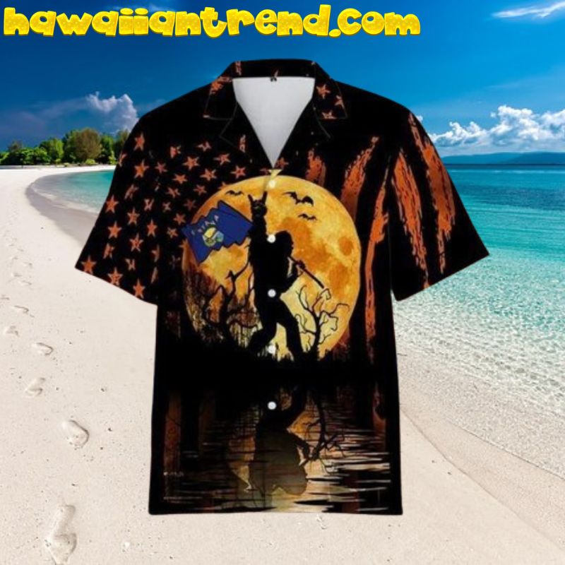 Bigfoot Montana Flag Halloween Hawaiian Shirt