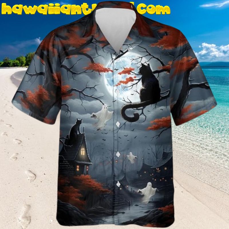 Black Cat Boo Halloween Night Hawaiian Shirt