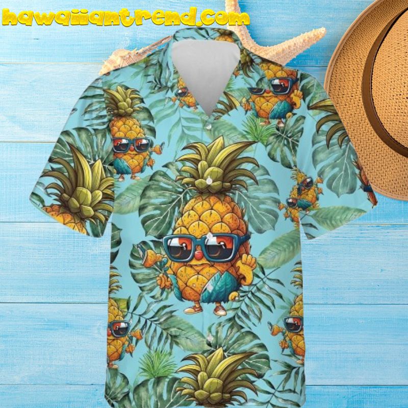 Cool Pineapple With Fashion SunGlass Tropical Leaves Hawaiian Shirt