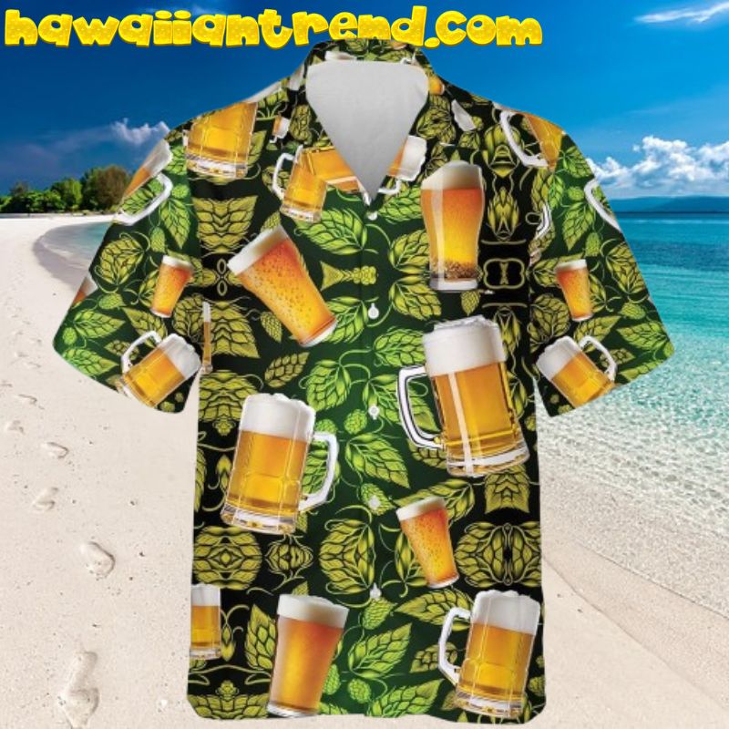 Craft Beer Tropical Leaves Hawaiian Shirt