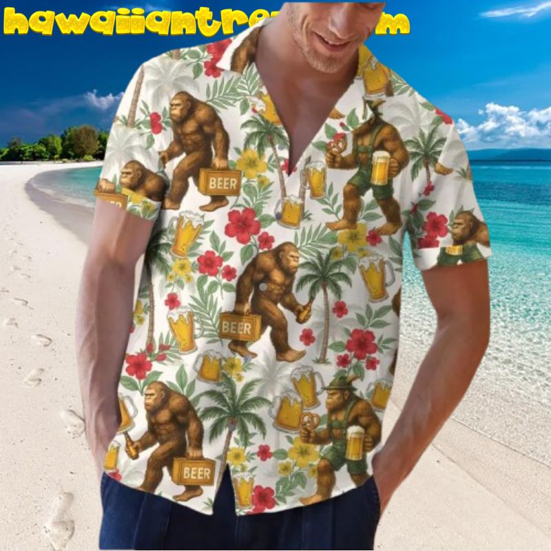 Funny Bigfoot And Beer Summer Hawaiian Shirt