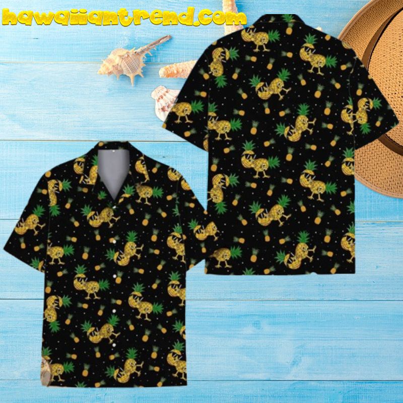 Funny Couple Pineapple Black Theme Aloha Hawaiian Shirt