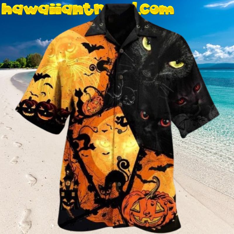 Halloween Black Cat Pumpkin Hawaiian Shirt