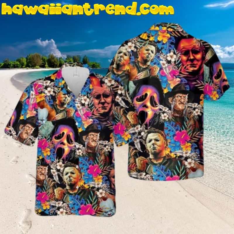 Halloween Horror Movie Tropical Floral Summer Hawaiian Shirt