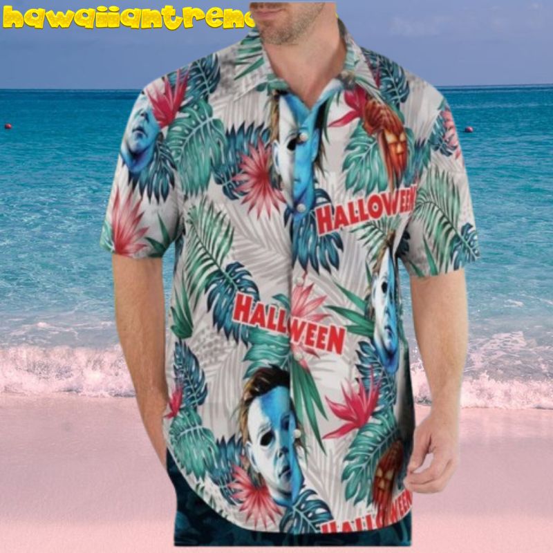 Halloween Michael Myers Tropical Leave And Floral Hawaiian Shirt