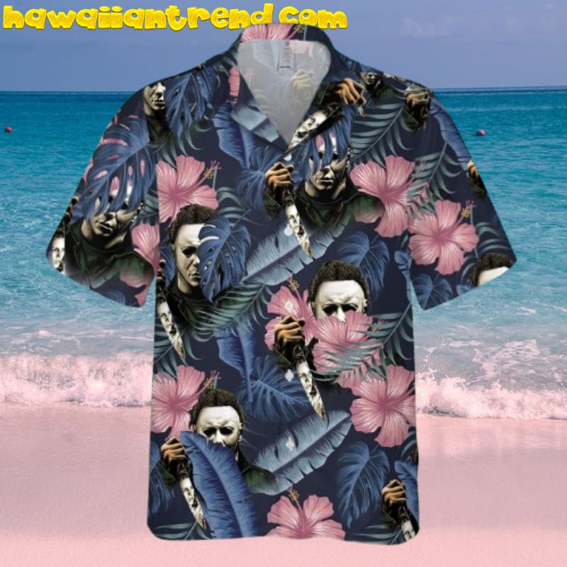 Halloween Michael Myers Tropical Leaves Hibicus Flower Hawaiian Shirt
