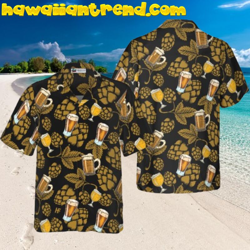Hop Cones Beer Black Theme Hawaiian Shirt