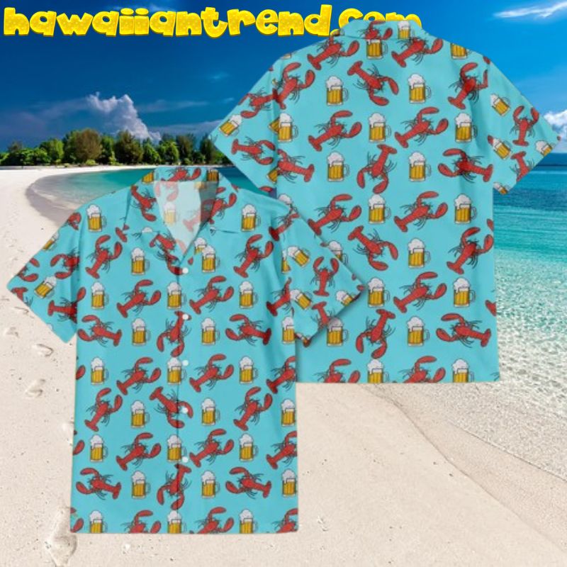 Lobster & Beer Blue Theme Hawaiian Shirt