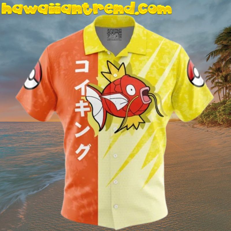 Magikarp Pokemon Orange And Yellow Theme Button Up Hawaiian Shirt