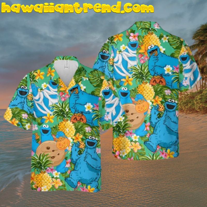 Muppet Cookie Monster Pineapple Tropical Hawaiian Shirt