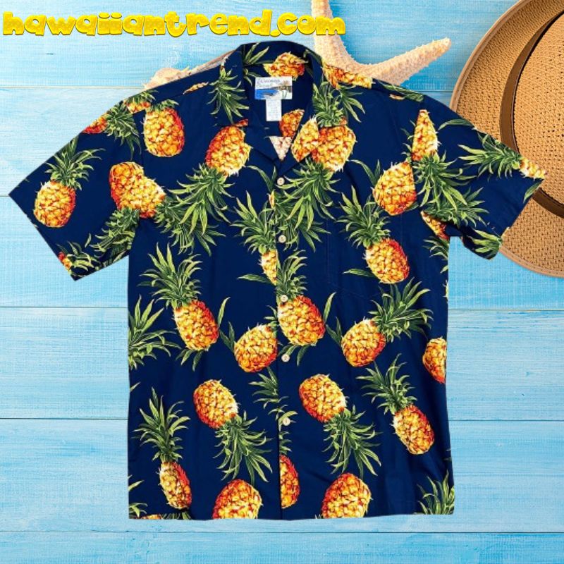 Pineapple Gold Seamless Pattern Navy Theme Hawaiian Shirt