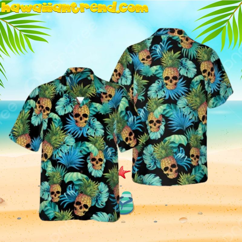 Pineapple Sugar Skull Tropical Leaves Hawaiian Shirt