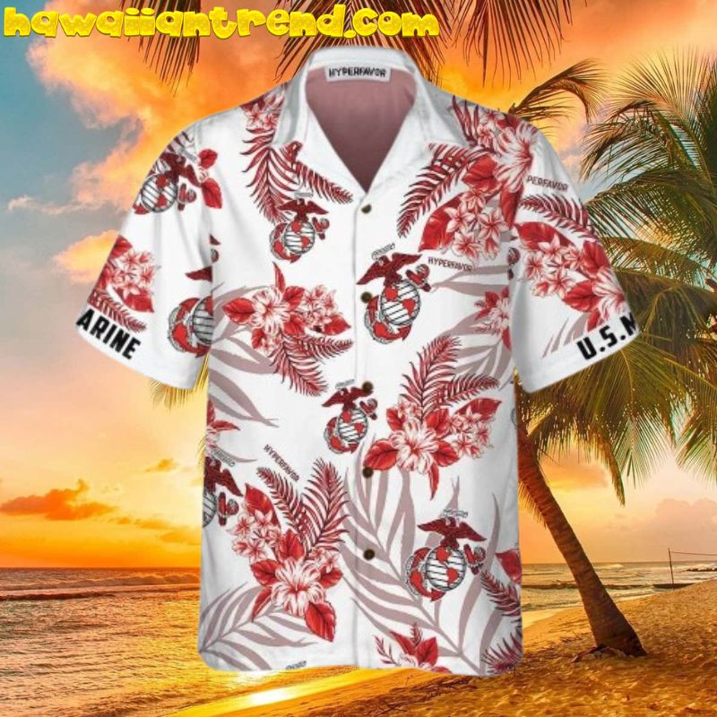 United States Marine Corps Tropical Floral Men Hawaiian Shirt