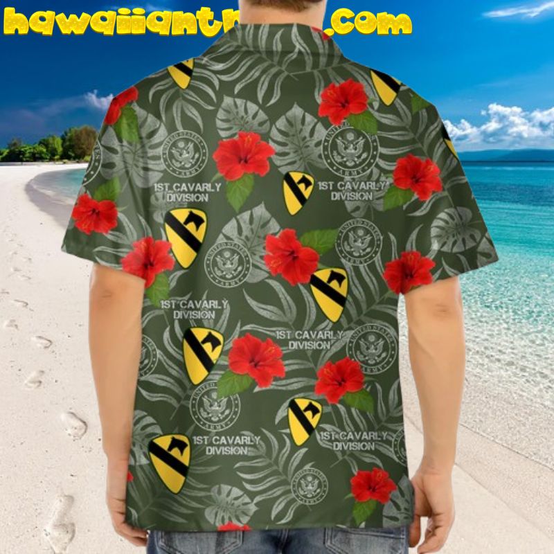 USMC 1st Cavarly Division Tropical Forest Hibicus Hawaiian Shirt