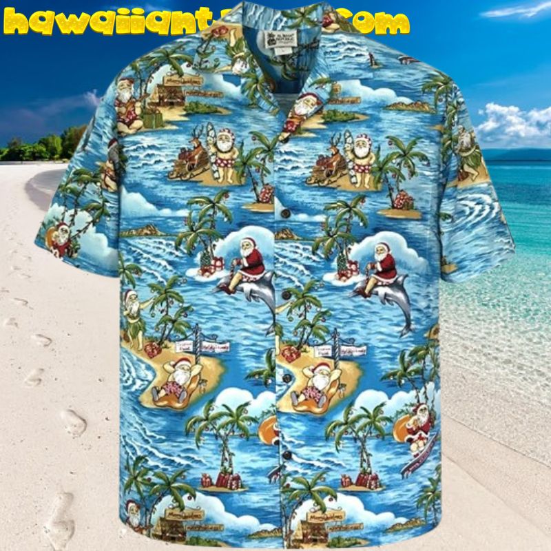 Aloha Exclusive Christmas Hawaiian Shirt with Santa Relaxing On Island