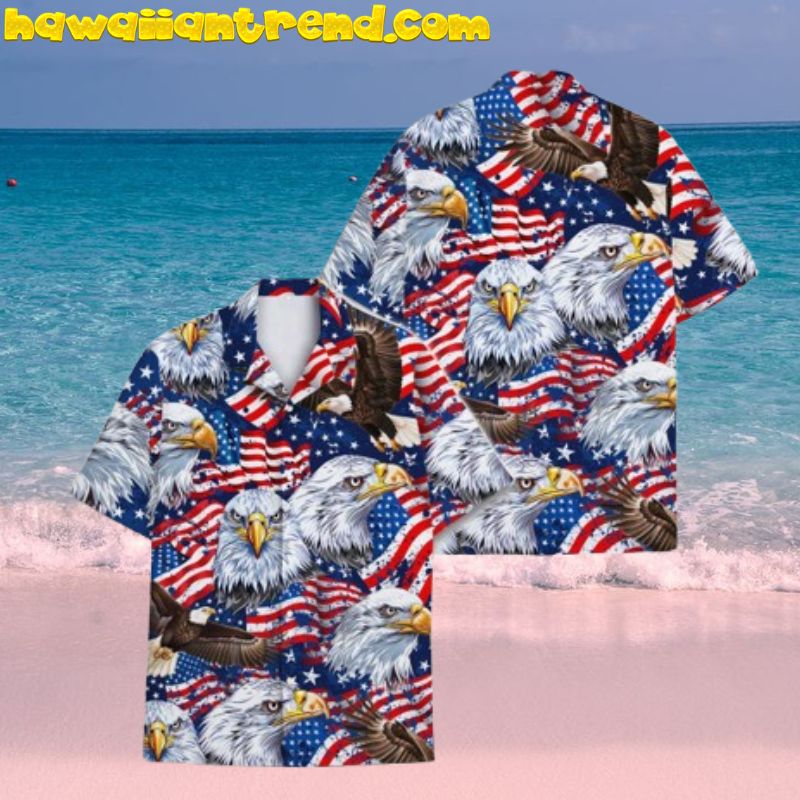 American Eagle 4th of July Independence Day Mens Hawaiian Shirt