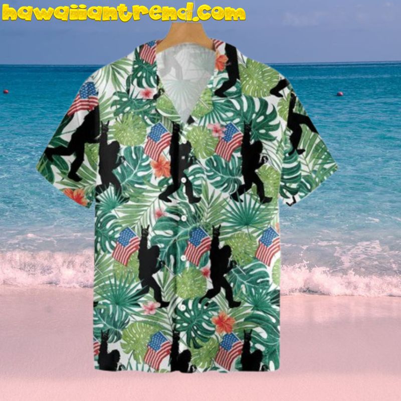 Bigfoot American Flag 4th of July Independence Day Hawaiian Shirt