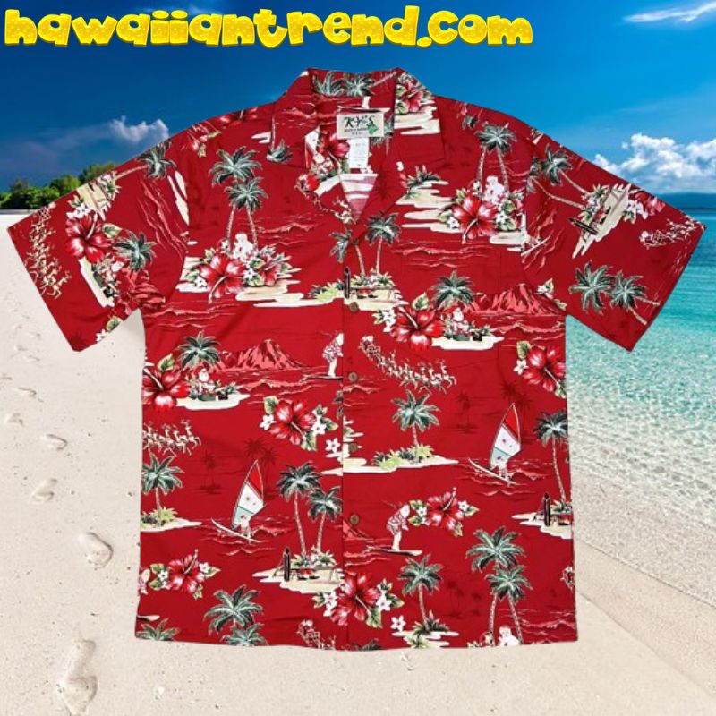 Christmas Santa Aloha Tropical Hibicus Hawaiian Shirt
