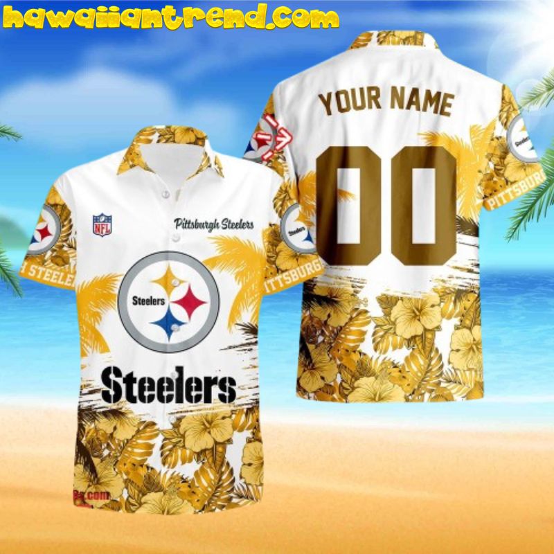 Custom Name NFL Pittsburgh Steelers Tropical Hibicus Aloha Hawaiian Shirt Custom Name NFL Pittsburgh Steelers Tropical Hibicus Aloha Hawaiian Shirt