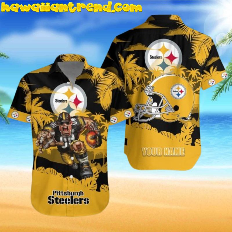 Custom Name Pittsburgh Steelers NFL Football Team Mascot Hawaiian Shirt Custom Name Pittsburgh Steelers NFL Football Team Mascot Hawaiian Shirt