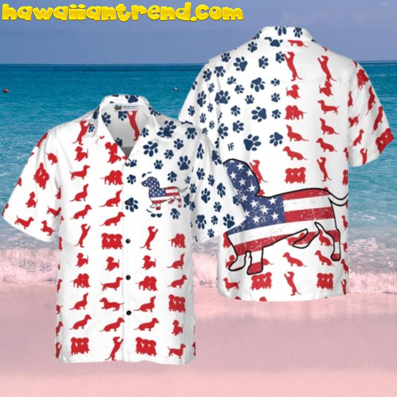 Cute Dachshund American Flag 4th of July Indepence Day Hawaiian Shirt