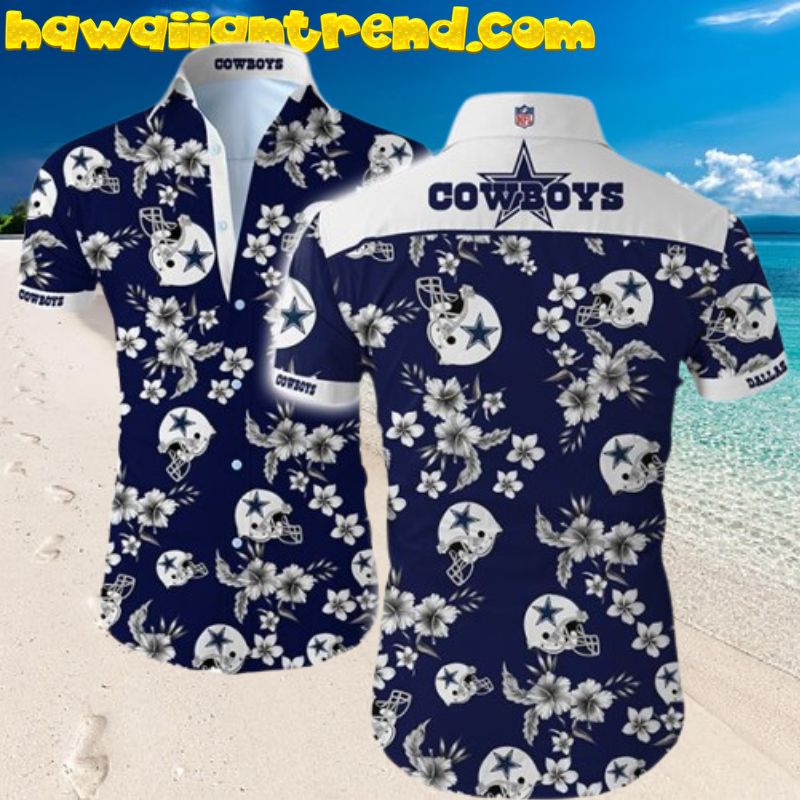 Dallas Cowboy Floral And Helmet Pattern Dark Theme Hawaiian Shirt Dallas Cowboy Floral And Helmet Pattern Dark Theme Hawaiian Shirt